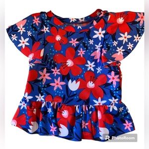 Cat & Jack Swim Shirt-Floral-12 Months-Red White Blue Patriotic Rash Guard